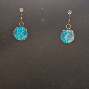 Handcrafted Black Gold Blue Crystal Drop Pierced Earrings